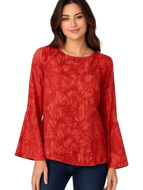 Banana Republic Red Pink Abstract Print Bell Sleeve Blouse Top Medium